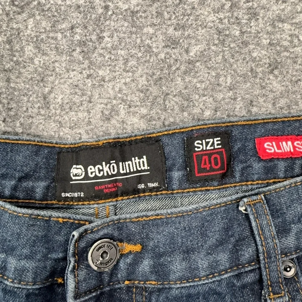 Ecko Unltd. Slim Straight‎ Jeans Mens 40x30 Blue Medium Wash Denim Pants Casual